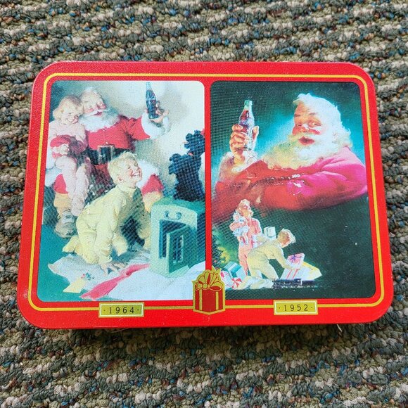 Coca Cola Christmas Santa Playing Cards Tin NEW Nostalgia Coke 1996 Two Decks T8 - Picture 1 of 6